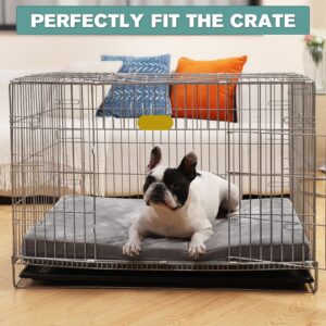 Waterproof Small Dog Bed Crate Pad 24 inch, Washable Puppy Bed Orthopedic with Removable Cover Reversible, Foam Dogs Bed, Cat Bed Kennel Pad 23" x17, Anti-Slip Bottom, Gray