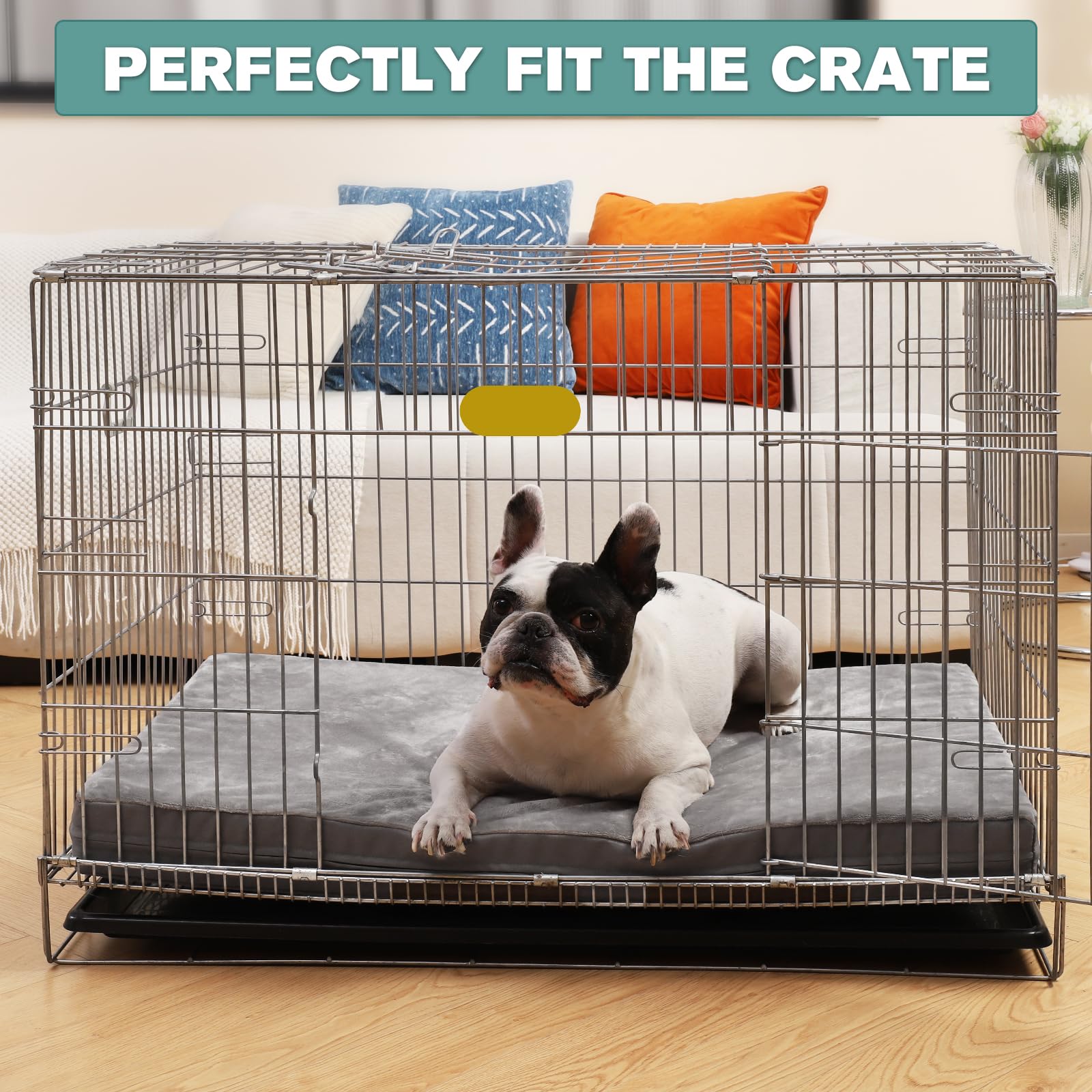 Waterproof Small Dog Bed Crate Pad 24 inch, Washable Puppy Bed Orthopedic with Removable Cover Reversible, Foam Dogs Bed, Cat Bed Kennel Pad 23" x17, Anti-Slip Bottom, Gray