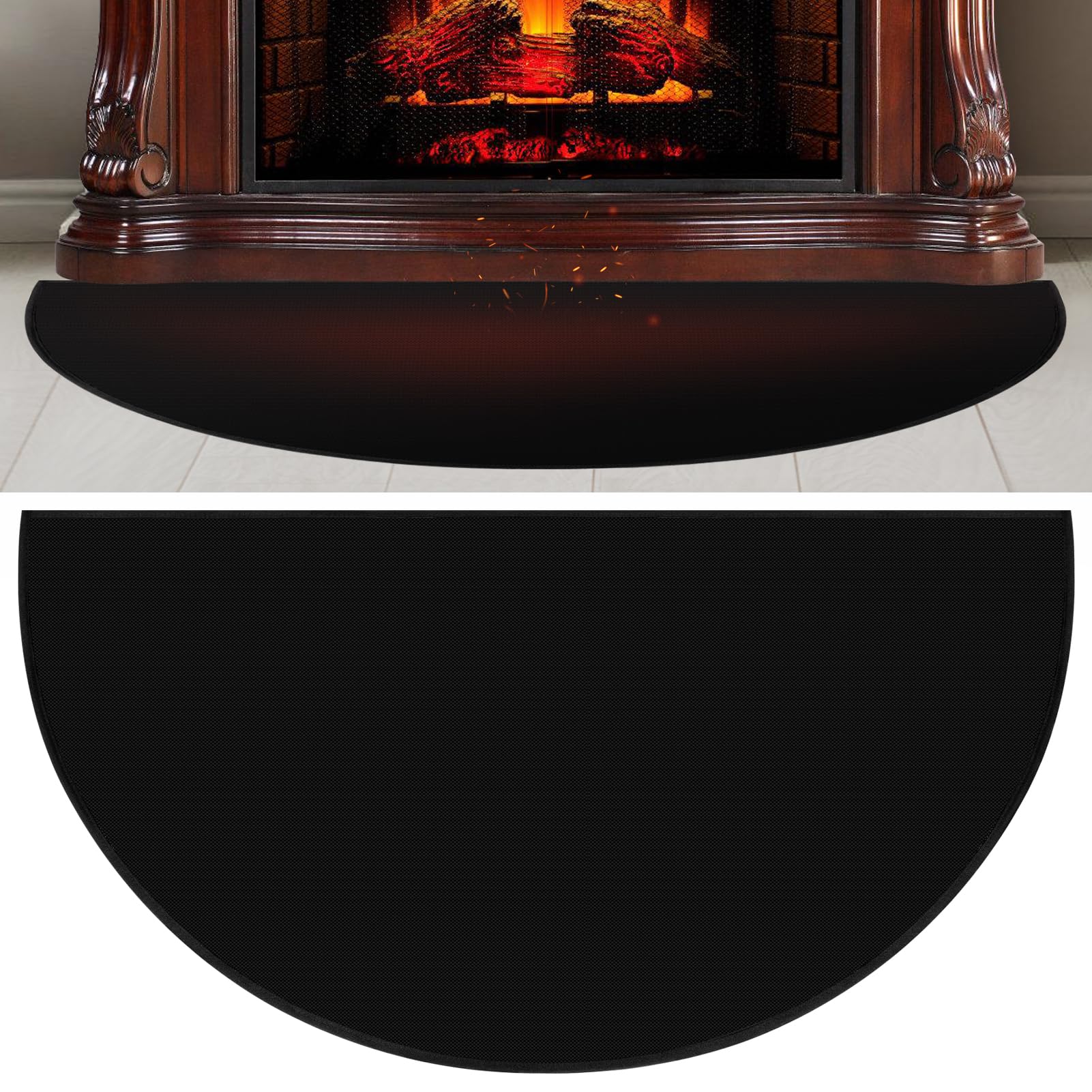 32'' x 60'' Upgraded Thickened Fireplace Mat, Half Round Fire Resistant Mat, Fireproof Rug Retardant Hearth Pad for Fireplace Wood Stove, Protect Floor from Sparks Embers Indoor Outdoor