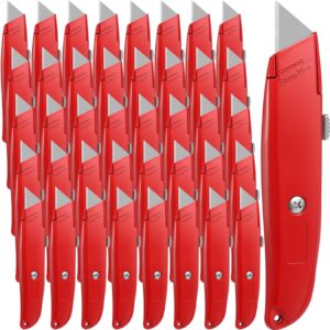 reginary 40 pcs box cutter bulk utility knife heavy duty retractable knife sturdy aluminum box cutter safety razor knife for ropes, boxes, cartons, plastics, diy and cardboard