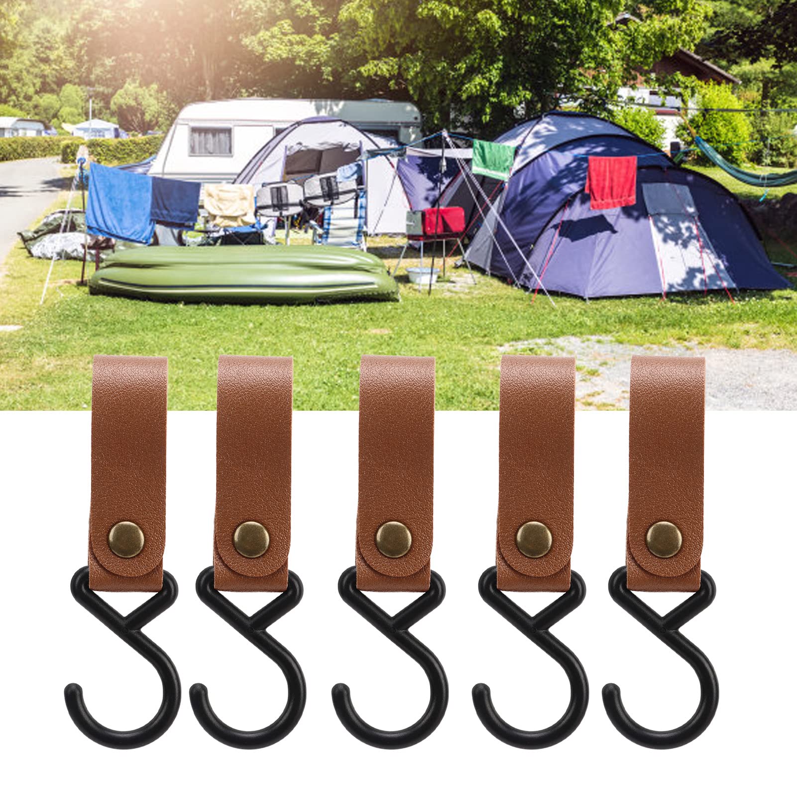 15Pcs Leather S Hooks, Rustic Brown Leather S Hooks Metal S Shaped Hooks for Hanging High Strength Multifunctional Portable S Hangers for Outdoor Camping(brown)