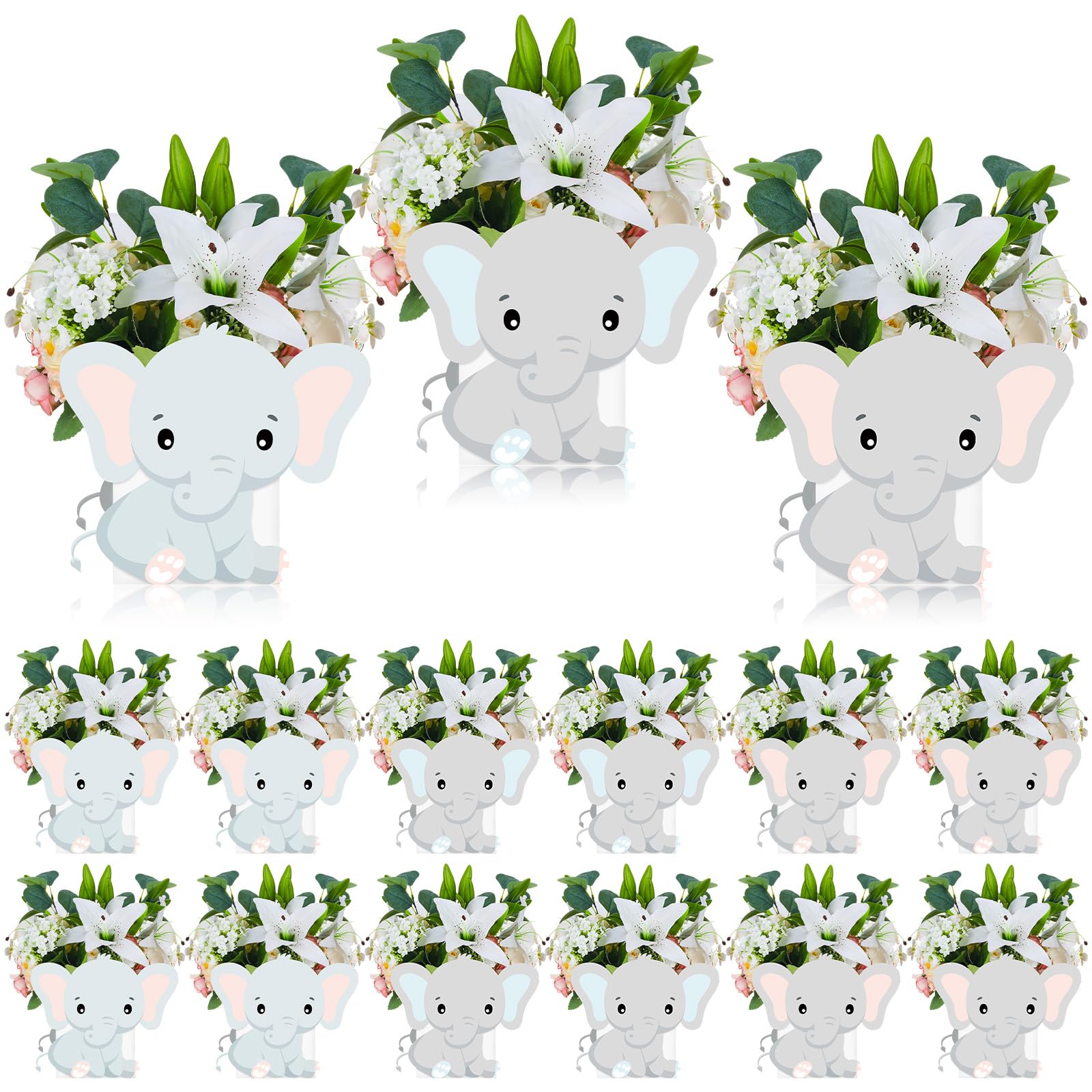 Hushee 12 Sets Animal Baby Shower Centerpieces for Tables Elephant Bear Baby Shower Table Decorations 3D Baby Shower Boxes for Boys Girls Birthday Gender Reveal Tea Party Supplies(Elephant)