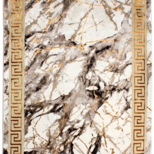 United Rugs 5x7 Beige Modern Marble Abstract Area Rug | Medium Pile, Non-Slip and Durable | Golden Borders with Leather Backing | Best Dining Room, Bedroom, Kitchen and Living Room Rug