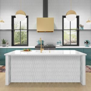 INNO STICKERS Contact Paper Peel and Stick Backsplash Wallpaper for Kitchen Bathroom Countertop Removable Vinyl Long Hexagon Geometric Temporary Wallpaper White Decor Wallpaper 17.1"x118"