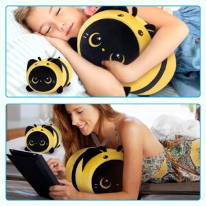 Mewaii Cute Black Cat Bee Plush Pillow, Kawaii Plushies Bee Stuffed Toy, Kitten Plushies with Honeybee Outfit Costume, Soft Squishy Christmas Bee Gift for Girls & Kids (8 Inch)