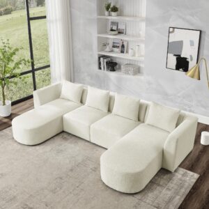 OMMGG U Shape Sectional Sofa, Modular Upholstered Couch with Two Single Seats and 2 Chaises, DIY Combination, Loop Yarn Fabric, for Living Room, Apartments,Lounges, and Clubs, 117, Ivory