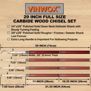 VINWOX 8 PCS Carbide Wood Lathe Turning Tool Set, Carbide Lathe Turning Tool, Including Swan Neck Hollower, Rougher, Finisher, Detailer, Pen Turning tools, Aluminum Alloy Handles from 14" to 29"