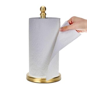 gold paper towel holder countertop, standing paper towel roll holder for kitchen bathroom, with weighted base for one-handed operation (gold)