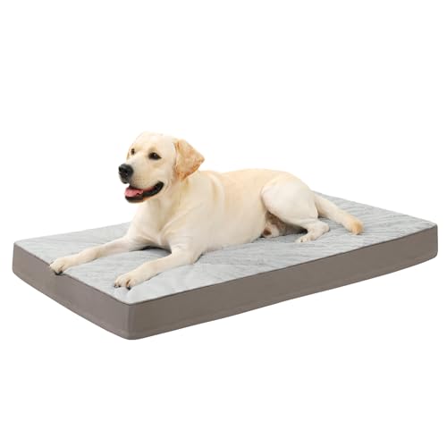 KSIIA Orthopedic Crate Bed - Plush Washable Dog Bed with Egg Crate Foam and Removable Cover, 35 x 22 Inch, Gray