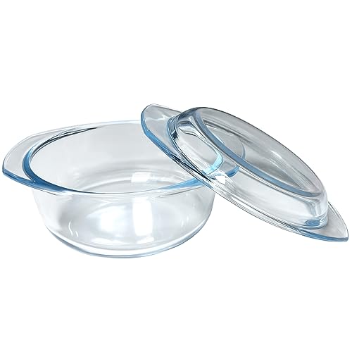 Small 1-QT Round Tempered Glass Casserole Dish with Lid, Mini Clear Glass Casserole Bowl with Glass Lid