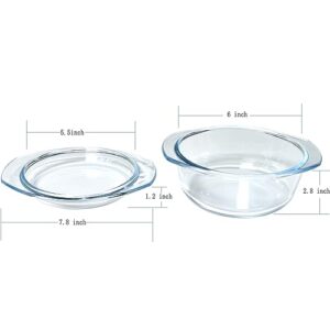 Small 1-QT Round Tempered Glass Casserole Dish with Lid, Mini Clear Glass Casserole Bowl with Glass Lid