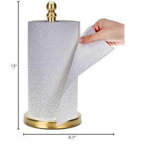 Gold Paper Towel Holder Countertop, Standing Paper Towel Roll Holder for Kitchen Bathroom, with Weighted Base for One-Handed Operation (Gold)