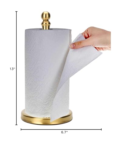 Gold Paper Towel Holder Countertop, Standing Paper Towel Roll Holder for Kitchen Bathroom, with Weighted Base for One-Handed Operation (Gold)