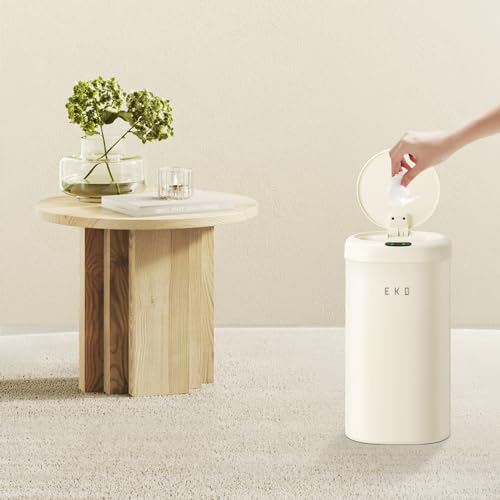 EKO Vintage Automatic Trash Can,12L / 3.2 Gal Small Motion Sensor Bathroom Trash Can with Lid, Soft Square Wastebasket Touchless Garbage Can, Vanilla Stainless