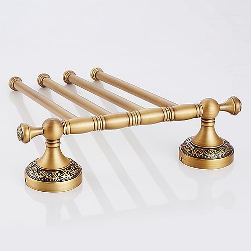 Swivel Towel Rack for Bathroom, Antique Bronze Folding 4 Arms Hand Towel Bars Towel Hanger for Laundry, Wall Mount Storage Space Saving,Pattern Carving Design