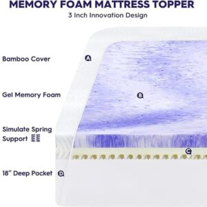 SWINHOM 3 Inch Twin Memory Foam Mattress Topper, Ventilated Foam Topper with Viscose Made from Bamboo Cover, Mattress Pad with 18'' Deep Pocket, White