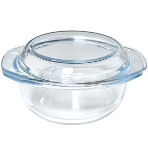 small 1-qt round tempered glass casserole dish with lid, mini clear glass casserole bowl with glass lid