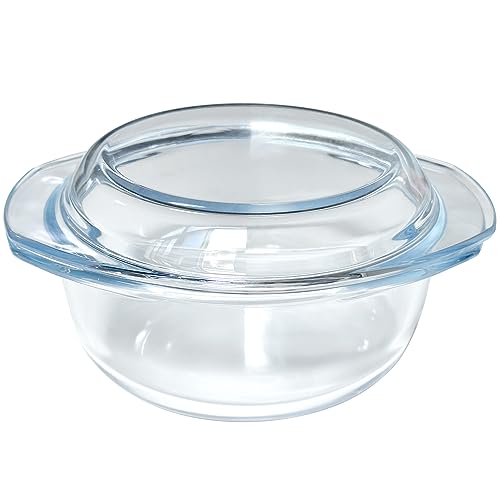 Small 1-QT Round Tempered Glass Casserole Dish with Lid, Mini Clear Glass Casserole Bowl with Glass Lid