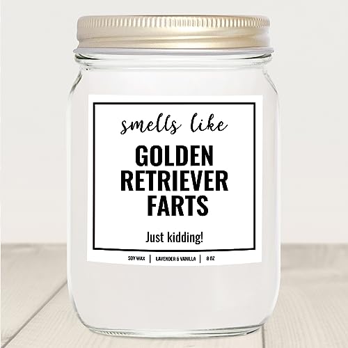 YouNique Designs Smells Like Golden Retriever Farts 8oz Soy Candle - Dog Farts Candle Gifts for Golden Retriever Lovers - Golden Retriever Gifts for Women, Men, Dog Lovers (Lavender & Vanilla)