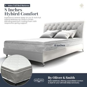 Oliver & Smith Full Size Mattress 8 Inch Hybrid Mattress Full with High Density & Comfort Cold Foam with Continuous Coil Bonnell Springs Eco-Friendly, Breathable Full Mattress Medium Firmness