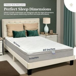 Oliver & Smith Queen Bed Mattress 8 Inch Hybrid Mattress Queen Size with High Density & Comfort Cold Foam with Continuous Coil Bonnell Springs Eco-Friendly, Breathable Medium Firm Queen Mattress