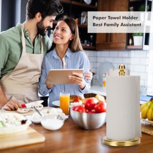 Gold Paper Towel Holder Countertop, Standing Paper Towel Roll Holder for Kitchen Bathroom, with Weighted Base for One-Handed Operation (Gold)