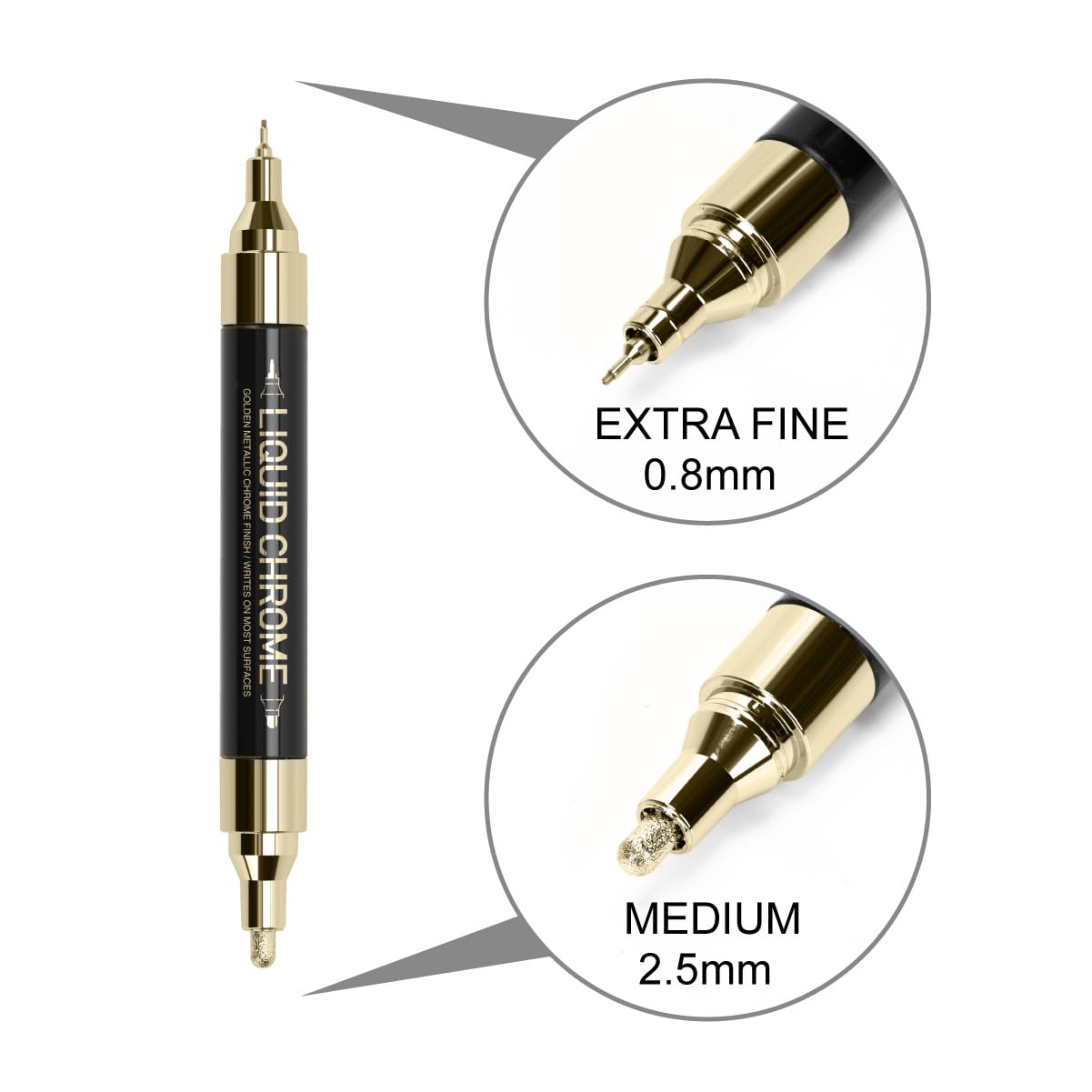 ZEYAR Liquid Gold Chrome Paint Marker, DIY Shiny Gold Marker Pen for any surface, Golden Metallic High-gloss display, Dual tips: Extra Fine and Medium Point (0.7mm & 2mm Sized Tips) (1)