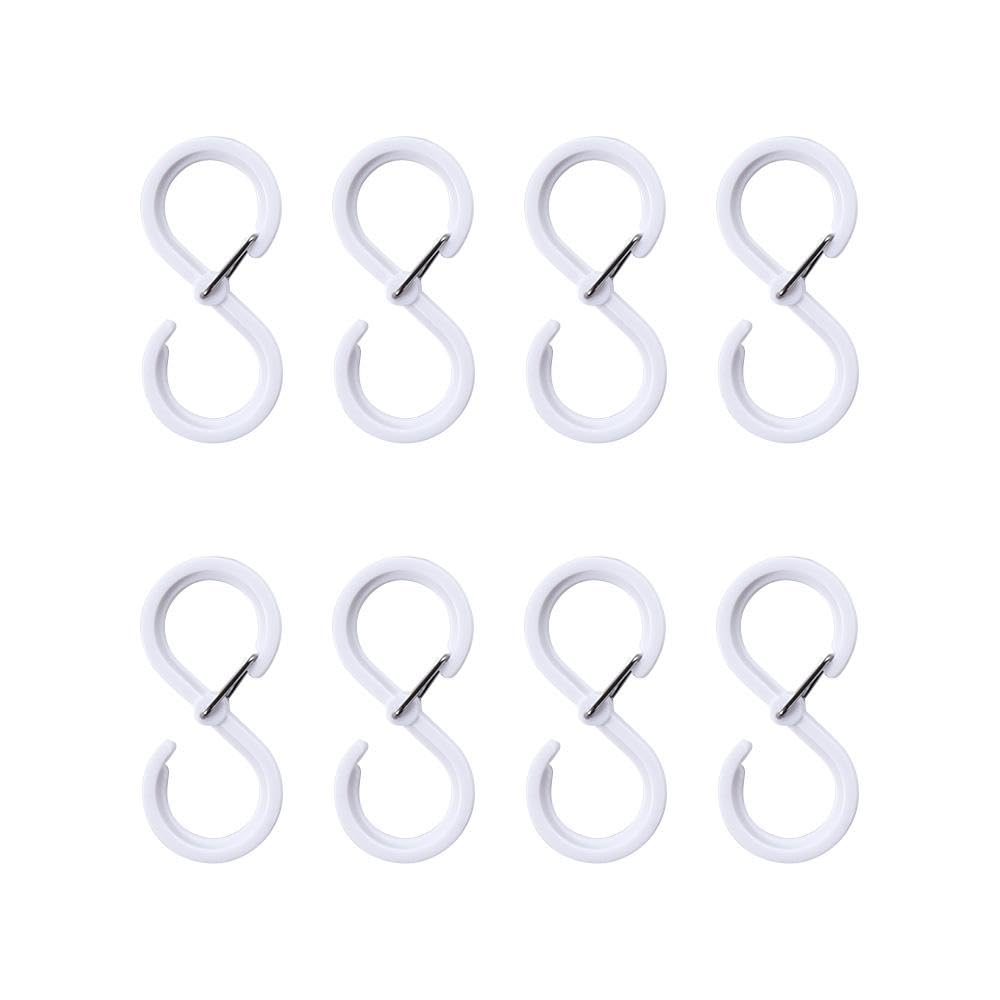 8Pcs S Hooks for Hanging, Heavy Duty S Shaped Hook with Safety Buckle, Multifunctional Storage Hooks for Hanging Plants, Kitchen Utensil, Clothes and Bags(White, 1.14" x 2.52", for 0.55inch crossbars)