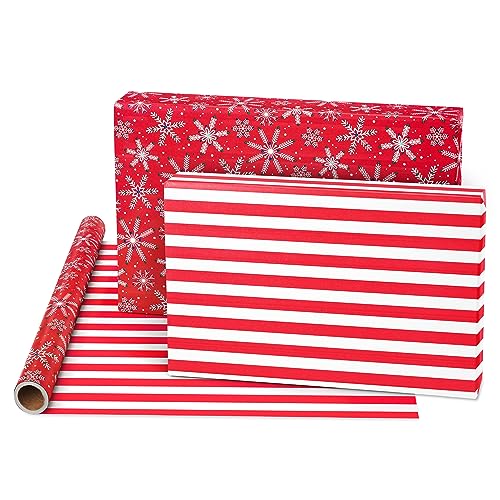 American Greetings 175 sq. ft. Reversible Red Christmas Wrapping Paper, Candy Cane Stripes and Snowflakes (1 Jumbo Roll 30 in. X 70 ft.)