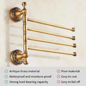 Swivel Towel Rack for Bathroom, Antique Bronze Folding 4 Arms Hand Towel Bars Towel Hanger for Laundry, Wall Mount Storage Space Saving,Pattern Carving Design