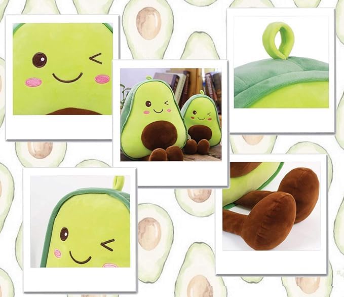 Avocado Stuffed Animal Snuggly Plushies Fruit Soft Plush Toy Hugging Pillow, 2 Pack Cute Cartoon Plush Avocado Kawaii Food Shaped Fruit Pillow Gifts for Birthday,Valentine's Day,Christmas