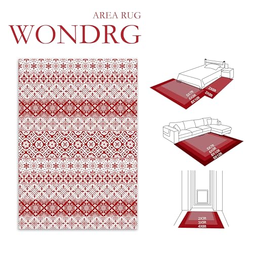 WondRg Christmas Area Rug 5x7 Red Snowflake Holiday Decorative Living Room Bedroom Throw Rug Washable Non Slip Soft Low Pile Carpet for Kitchen Entryway Dining Room Bathroom Home Decor