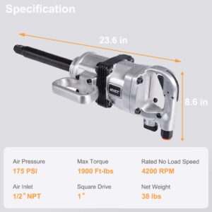 ERGOMASTER Air Impact Wrench Gun 1 Inch High Torque, Pneumatic Impact Wrench Set Heavy Duty w/D Handle & Carrying Case, 1900 ft-lbs, 4200 RPM, for Car, Equipment Repair