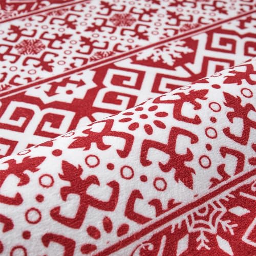 WondRg Christmas Area Rug 5x7 Red Snowflake Holiday Decorative Living Room Bedroom Throw Rug Washable Non Slip Soft Low Pile Carpet for Kitchen Entryway Dining Room Bathroom Home Decor