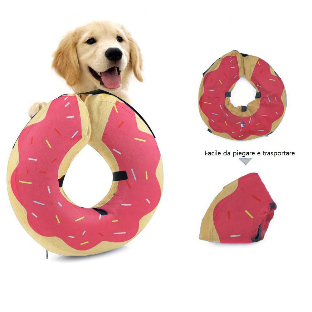 Inflatable Dog Cone Collar – Soft, Comfortable & Adjustable for Small Medium Large Dogs & Cats, Anti-Lick Recovery Donut E-Collar for After Surgery (Pink Donut, XS)