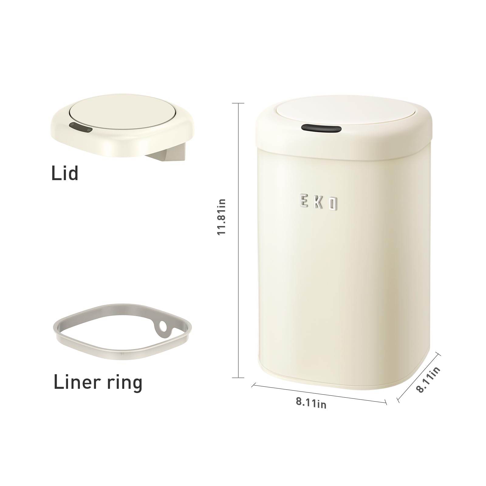 EKO Vintage Automatic Trash Can, 9L / 2.8 Gal Small Motion Sensor Bathroom Trash Can with Lid, Soft Square Wastebasket Touchless Garbage Can, Vanilla Stainless