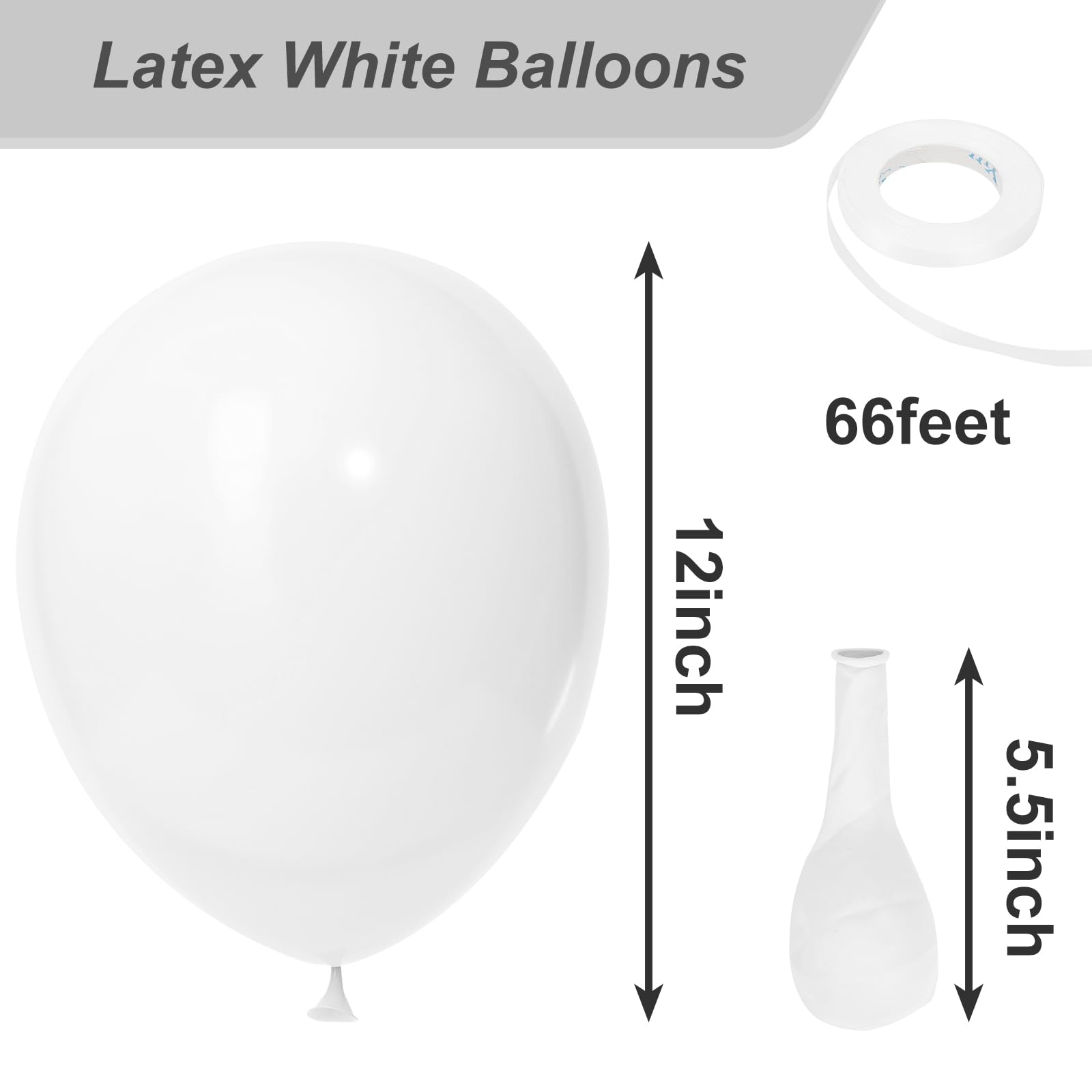 RUBFAC White Balloons, 110pcs 12 Inch Party Latex Balloons, Thicker White Balloons for Birthday Wedding Baby Shower Graduation Anniversary Party Decorations