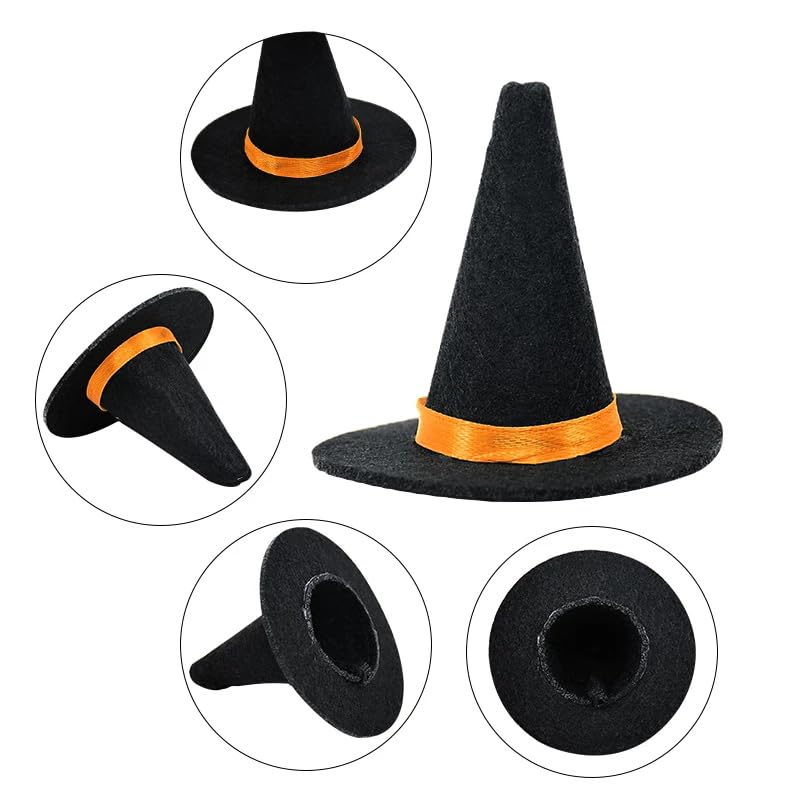 6pcs Mini Felt Witch Hats - Bulk Tiny Wizard Hats for Crafts, Wine Bottle Decor, and Halloween Decorations