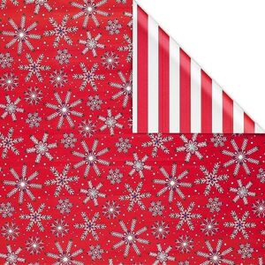 American Greetings 175 sq. ft. Reversible Red Christmas Wrapping Paper, Candy Cane Stripes and Snowflakes (1 Jumbo Roll 30 in. X 70 ft.)