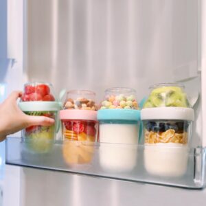 Felli On the Go Yogurt Parfait Snack Cups with Lid, Reusable Acrylic Travel Jars for Chia Pudding, Portion Control Breakfast & Lunch Containers, Small Fridge Food Storage (2, Green)