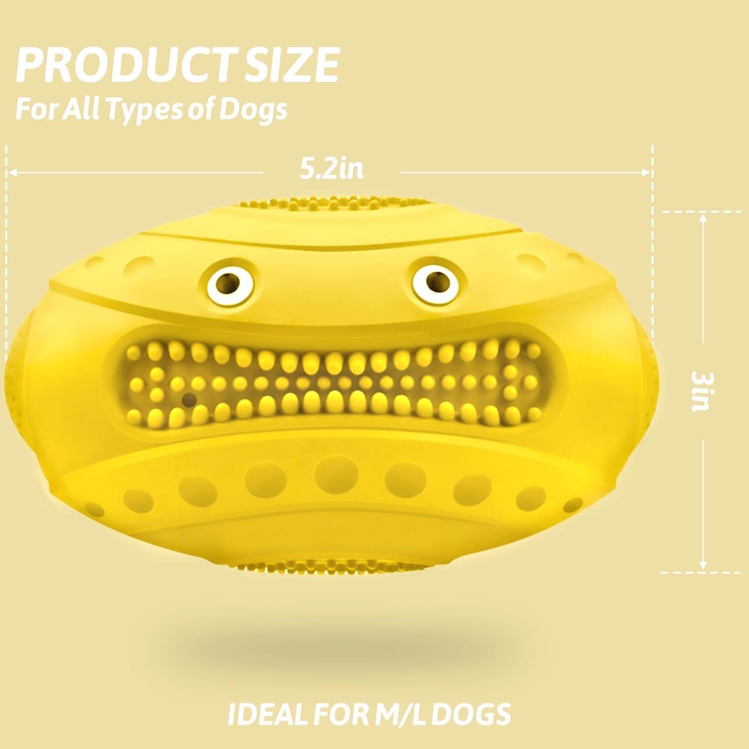 Truseful Squeaky Dog Chew Toy for Aggressive Chewers - Durable Interactive Teething Football for Better Dental Health(Yellow, Monster)