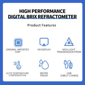 REVASRI Digital Brix Refractometer, Rechargeable Brix Meter for Liquid Sugar Content with LCD, 0-55% Range ±0.2% Accuracy with Auto Temperature Compensation