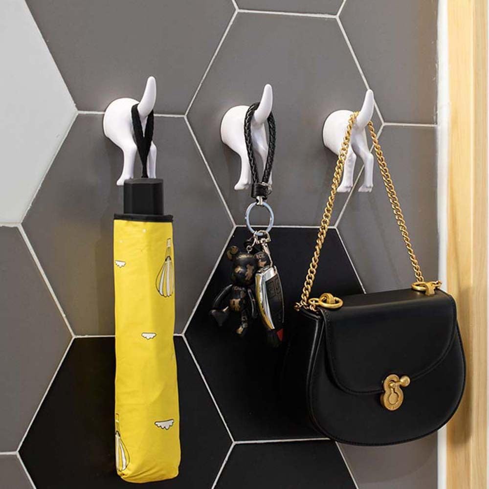 Dog Tail Shape Key Holder Adhesive Hooks Key Hooks Coat Hooks Utility Hooks Decorative Wall Hooks for Kitchen Office Room Bathroom Bedroom(Black)