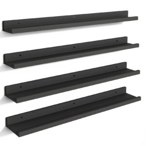 fixwal u-shaped floating shelves set of 4, 36 inch modern wall mounted picture ledge for home storage and décor in bedroom, living room, bathroom (black)