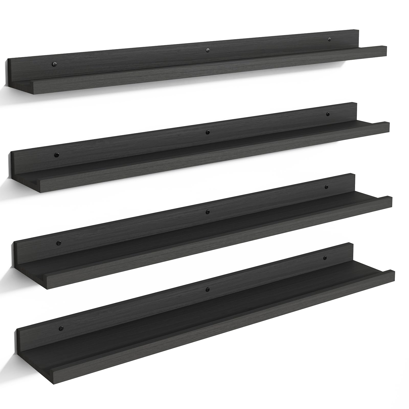 Fixwal U-Shaped Floating Shelves Set of 4, 36 Inch Modern Wall Mounted Picture Ledge for Home Storage and Décor in Bedroom, Living Room, Bathroom (Black)