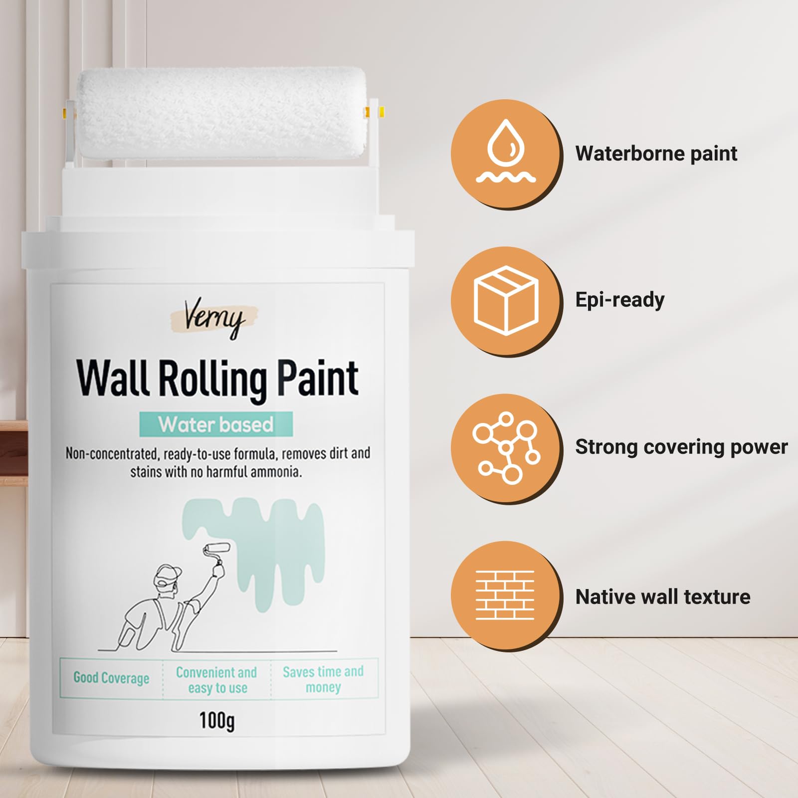 White Paint, White Paint for Wall Touch up Paint for Walls, Water Based &Low Odor Wall Paint with Roller Brush, White Wall Paint Repair Kit for Flat, Ceiling Wall- No Extra Tools Required, Low VOC