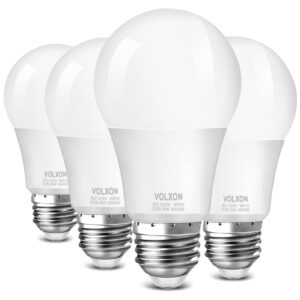 volxon a19 led light bulb, 9 watt equivalent 60 watt led light bulb, bright light bulb 850lm, non-dimmable, daylight white 5000k, standard e26 base, cri 85+, no flicker, etl listed, 4 pack