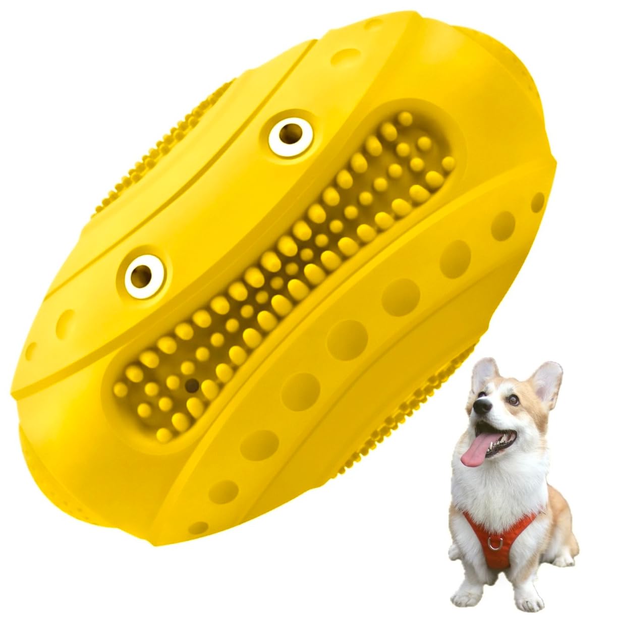 Truseful Squeaky Dog Chew Toy for Aggressive Chewers - Durable Interactive Teething Football for Better Dental Health(Yellow, Monster)