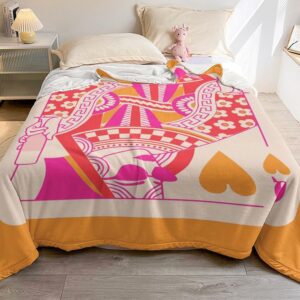 Orange Queen of Hearts Blanket,Soft Fleece Flannel Lightweight Blanket,Cozy Warm Throw Blanket Girl's Room Sofa Decor Preppy Trendy Gifts Blanket All Seasons 40x50 inch,Gift for Her