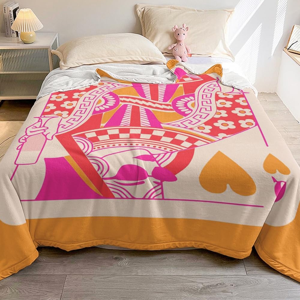 Orange Queen of Hearts Blanket,Soft Fleece Flannel Lightweight Blanket,Cozy Warm Throw Blanket Girl's Room Sofa Decor Preppy Trendy Gifts Blanket All Seasons 40x50 inch,Gift for Her